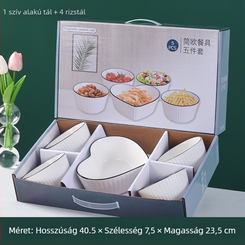 Csúszásmentes kerámia étkészlet tálakkal, 300 ml kapacitás, kézzel készített, 2–5 részes készletekben elérhető