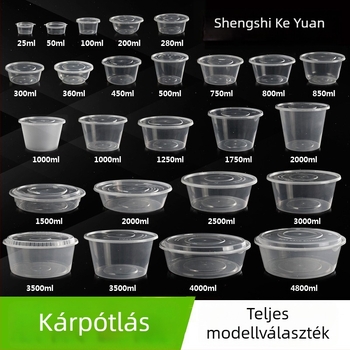 Műanyag kör alakú ebédes doboz fedővel, átlátszó szállítóedény, mikróbarát, 1250 ml kapacitás