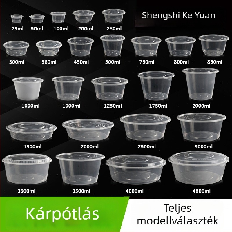 Műanyag kör alakú ebédes doboz fedővel, átlátszó szállítóedény, mikróbarát, 1250 ml kapacitás