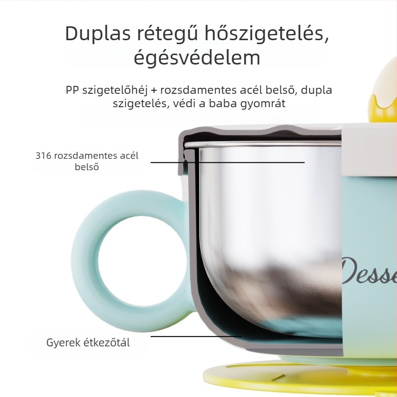 Baba ételtál 316 rozsdamentes acélból, fogantyúval, esésálló, 6 hónapos kortól, rajzfilm-stílusú friss és aranyos dizájn, Jiayi Beibi