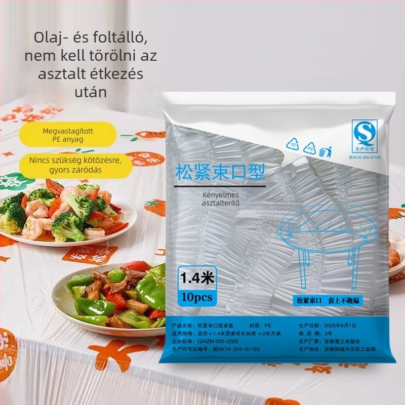 Egyszer használatos műanyag asztalterítő PE-ből, elasztikus zsinórral, átlátszó, kör alakú, 0,8–1,8 m, háztartási és éttermi felhasználásra