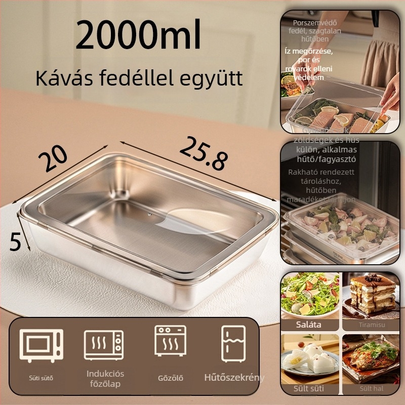 Fedéllel ellátott frissen tartó doboz – téglalap alakú, 1–2 L, egyrétegű, nem elektromos, megőrzi frissességét