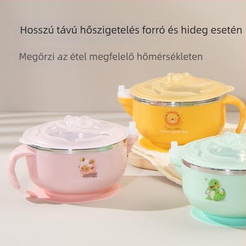 Rozsdamentes acélból készült gyerekeknek szánt szívó pohár, csúszásmentes, ütésálló és hőtartó