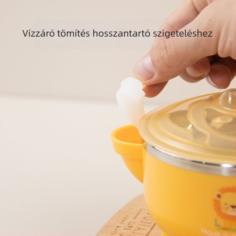 Rozsdamentes acélból készült gyerekeknek szánt szívó pohár, csúszásmentes, ütésálló és hőtartó