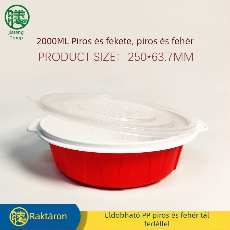 Egyszer használatos piros-fehér-fekete leveses tál, élelmiszer-minőségű PP, vastagított, hőálló, 250-2000 ml, homár csomagoláshoz