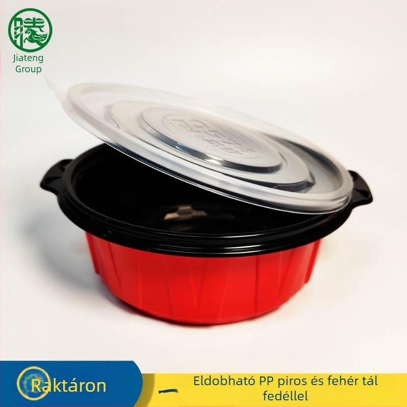Egyszer használatos piros-fehér-fekete leveses tál, élelmiszer-minőségű PP, vastagított, hőálló, 250-2000 ml, homár csomagoláshoz