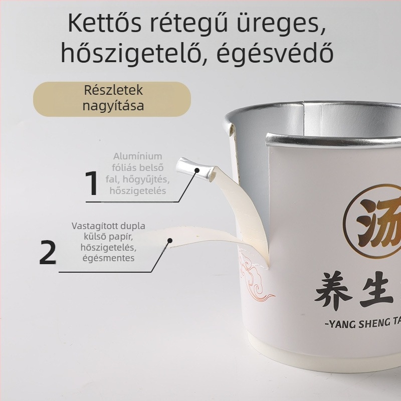 Egyszer használatos papír tál duplarétegű alumíniumfóliával, kerek ételcsomagoló doboz házhoz szállításhoz, logónyomtatás elérhető