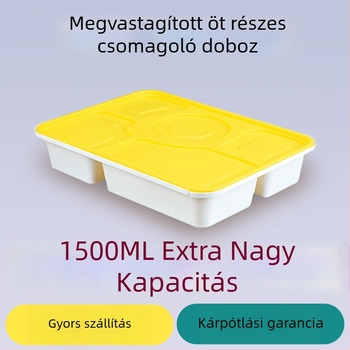 Healthy People öt rekeszű egyszer használatos ebédes doboz lopás elleni zár, mikrohullámú sütőben használható, PP anyag