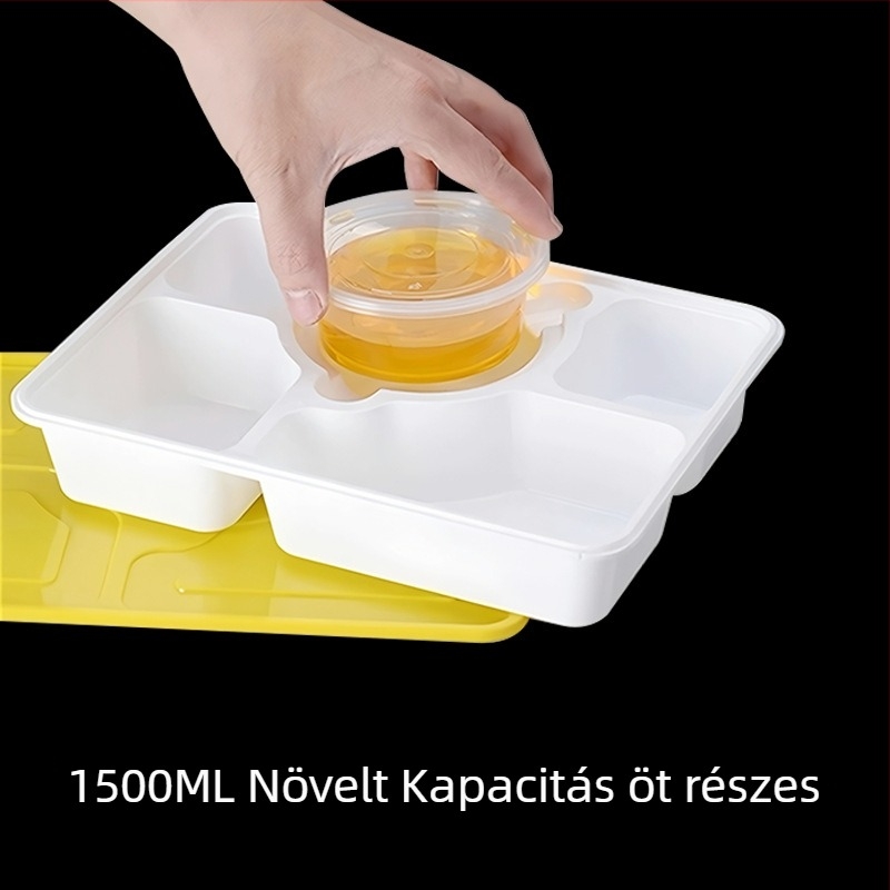 Healthy People öt rekeszű egyszer használatos ebédes doboz lopás elleni zár, mikrohullámú sütőben használható, PP anyag