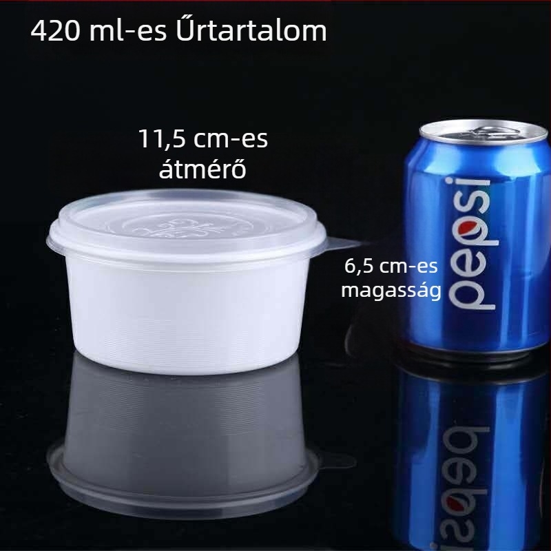 420 ml egyszer használatos, kör alakú ételtál, ételrendeléshez – alkalmas porridge, desszertek és gyümölcssaláták számára – zárt műanyag tál
