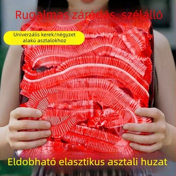 Egyszer használatos asztalterítő kötőzsinórral és elasztikus pánttal, vastított változat, olaj- és vízálló, négyszögletes és kerek asztalokhoz, szélálló