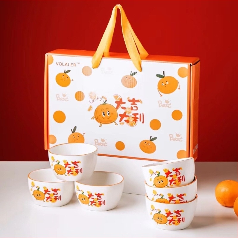 Porcelán tál és evőpálcika készlet, Great Gedali minta, kerek forma, túlglazúros felület, mikrohullámú sütőbe is használható