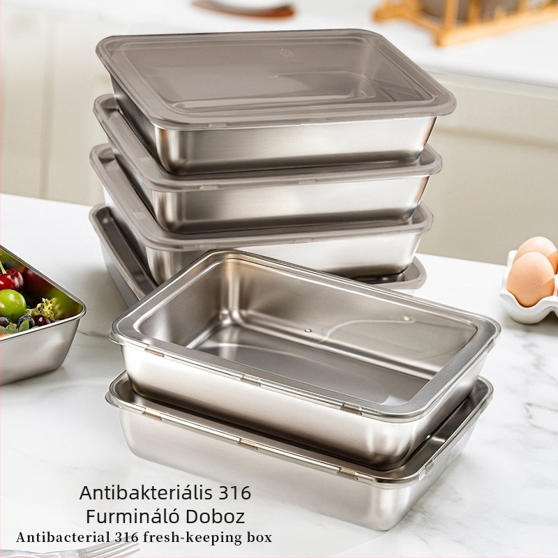 316 rozsdamentes acél Crisper doboz, téglalap alakú, egy rétegű, fedéllel, 1–2 literes kapacitás, konyha, étterem, kemping számára