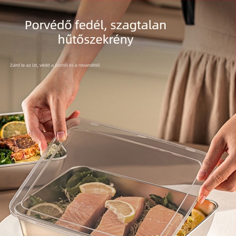 316 rozsdamentes acél Crisper doboz, téglalap alakú, egy rétegű, fedéllel, 1–2 literes kapacitás, konyha, étterem, kemping számára