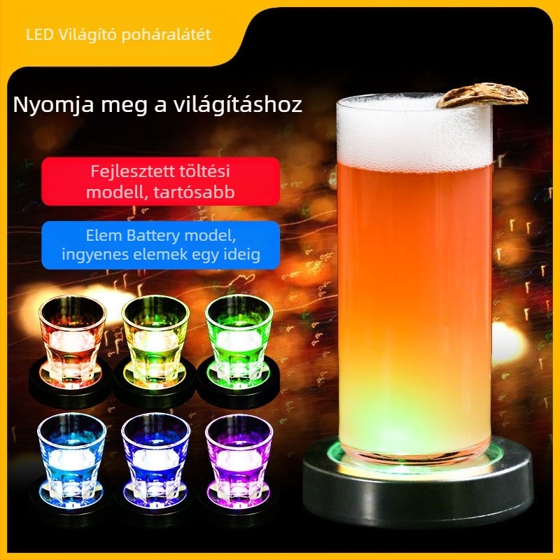 BARX LED világító koktél alátét, műanyag, kerek, hálózati csatlakoztatással.