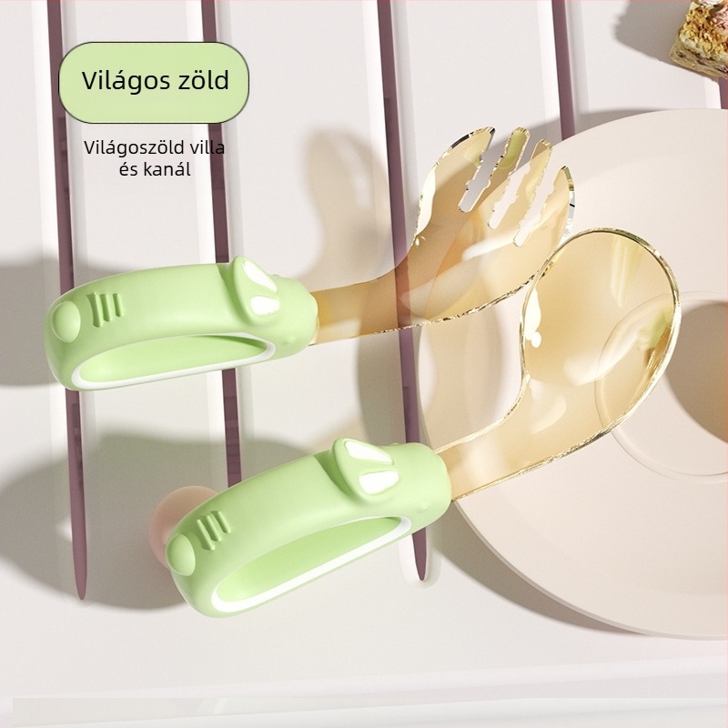 PPSU baba villa és kanál készlet önálló etetéshez, 12 hónapos kortól, 1 készlet, aranyos stílus