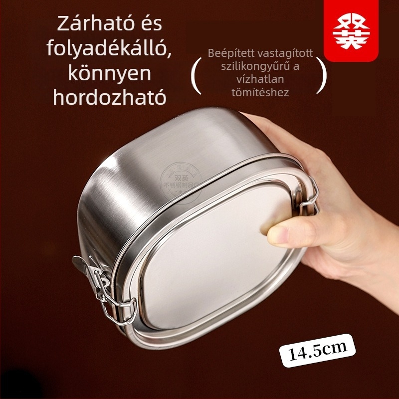 304 rozsdamentes acél ebédes doboz, négyzetes, szivárgásmentes, dupla zárral, hordozható irodai dolgozóknak és diákoknak