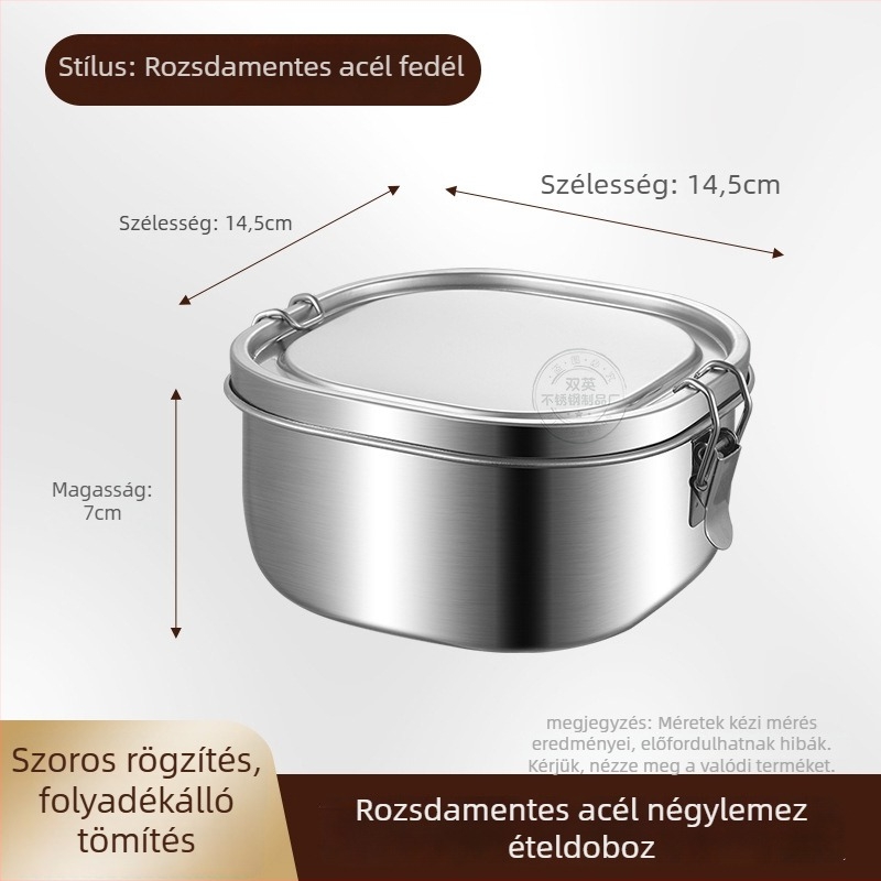 304 rozsdamentes acél ebédes doboz, négyzetes, szivárgásmentes, dupla zárral, hordozható irodai dolgozóknak és diákoknak