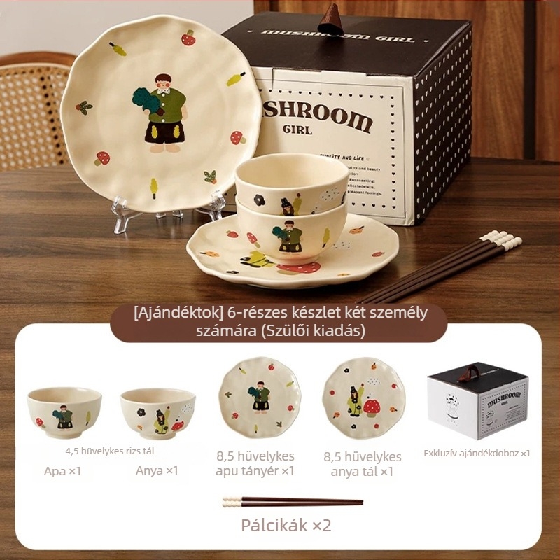 Négy fős család részére készített étkészlet: tálak és tányérok új csont porcelánból, szabálytalan forma, sima máz, aranyos stílus, mikrohullámú sütőben használható