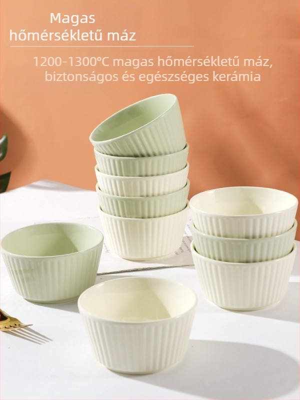 Porcelán rizs tálak készlet, 10 darab, krém stílus, gömbölyű forma, mikrohullámú sütőben használható