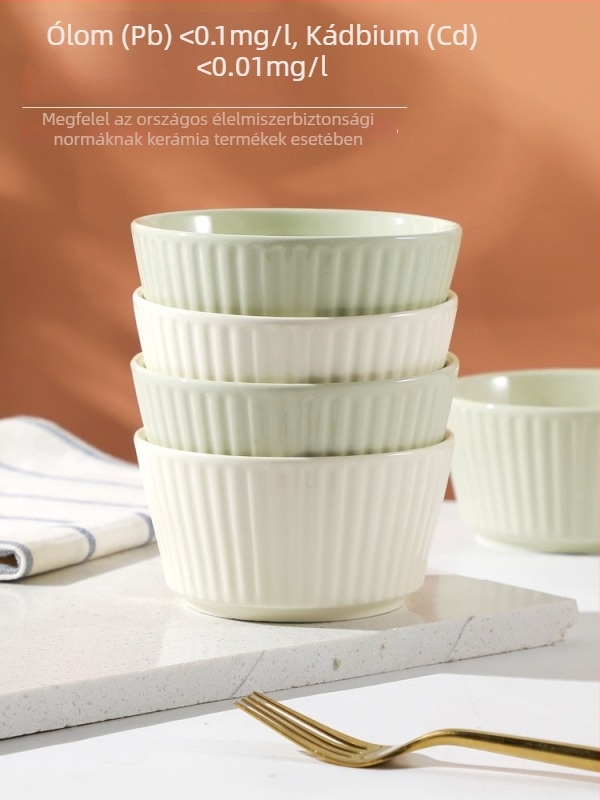 Porcelán rizs tálak készlet, 10 darab, krém stílus, gömbölyű forma, mikrohullámú sütőben használható