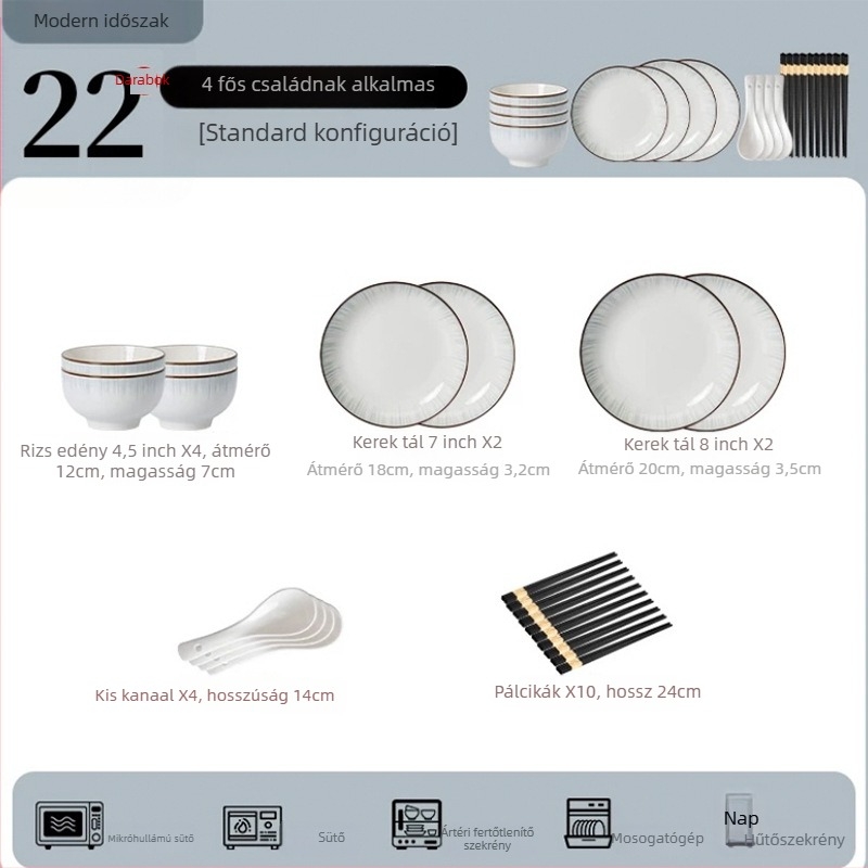 Porcelán tál és tányér készlet, modern minimalista stílus japán hatással, alglazúr szín, logó nyomtatás, mikrohullámú sütőbe is alkalmas