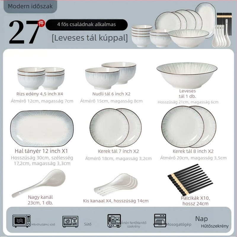 Porcelán tál és tányér készlet, modern minimalista stílus japán hatással, alglazúr szín, logó nyomtatás, mikrohullámú sütőbe is alkalmas