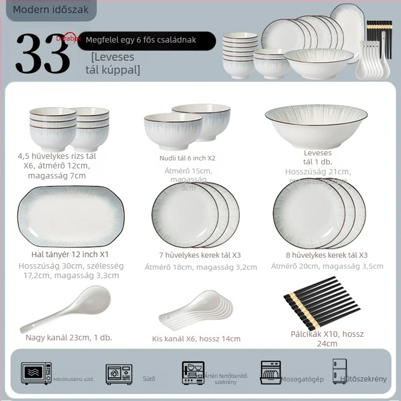 Porcelán tál és tányér készlet, modern minimalista stílus japán hatással, alglazúr szín, logó nyomtatás, mikrohullámú sütőbe is alkalmas