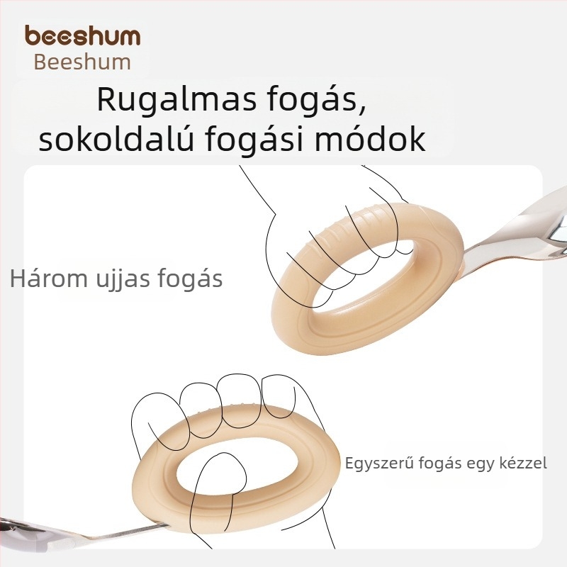 Beeshum Gyerekeknek készült villa és kanál készlet önálló etetéshez — tanító evőeszköz, rozsdamentes acél, 3 hónapos kortól, 1 készlet, minimalist stílus