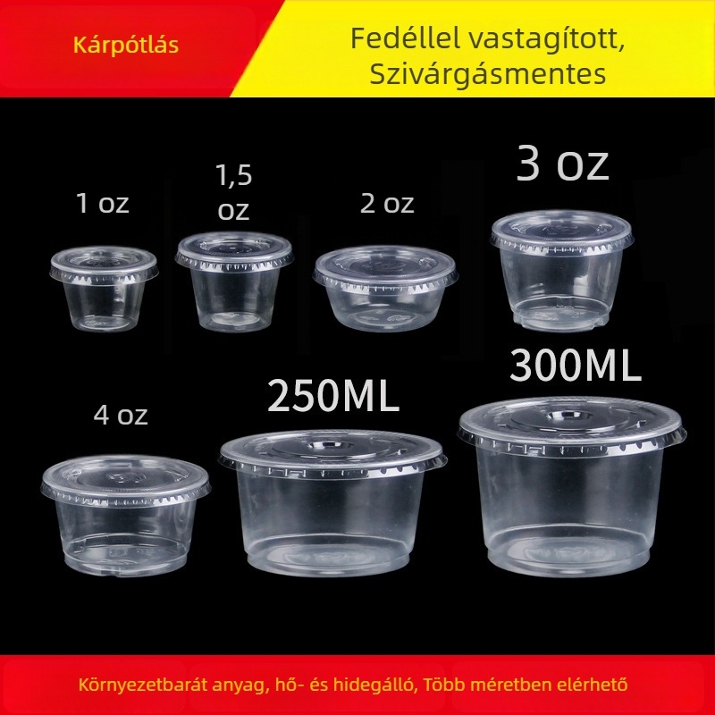 Egyszer használatos kör alakú műanyag szósztál fedővel, mikrózható, logó nyomtatás