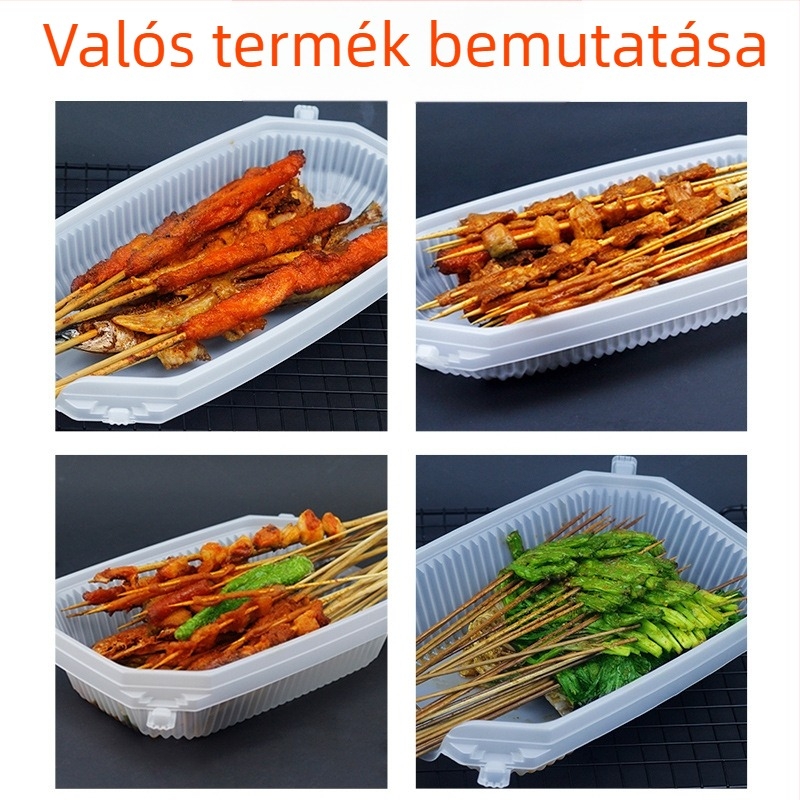 Egyszer használatos BBQ takeout doboz, téglalap alakú, nyitott tetejű PP ebédes doboz, nyomtatott logóval, mikrohullámú sütőhöz nem alkalmas, csomagolás 150/box vagy 200/box