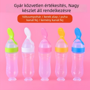 Baba etető készlet – Xiwan szilikon etető cumival, vákuumos pohárral, kifacsarható kanállal és rizs püré üveggel; 6 hónapos kortól ajánlott