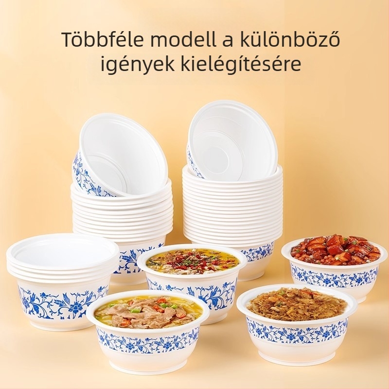 Egyszer használatos műanyag tálak készlet kék-fehér porcelán mintával, otthoni piknikhez, vastagított, élelmiszerbiztonsági minőség, magas hőmérséklet-ellenállás