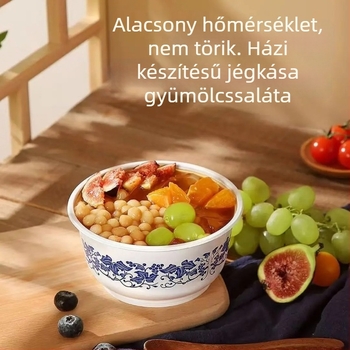 Egyszer használatos kék-fehér porcelán tálak evőeszköz készlettel; élelmiszer-minőségű vastagabb tálak háztartási használatra; kör alakú tálak leveshez és rizshez.