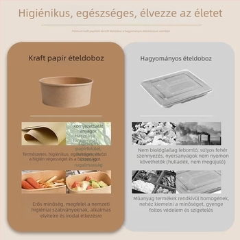 Egyszer használatos papírtál ebédhez fedővel és evőpálcikával — piknik készlet, anyag: papír + PE-film, biológiailag lebomló, mikrohullámú sütőben nem használható