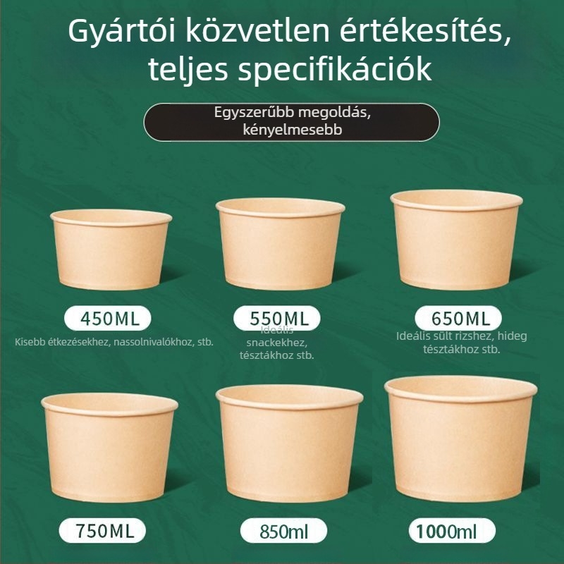 Egyszer használatos papírtál ebédhez fedővel és evőpálcikával — piknik készlet, anyag: papír + PE-film, biológiailag lebomló, mikrohullámú sütőben nem használható