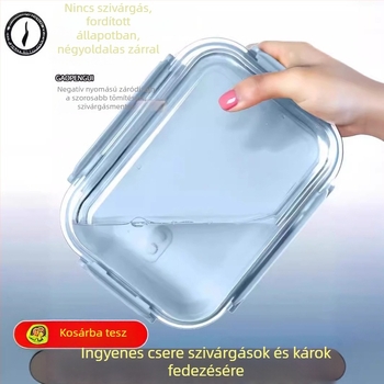 Mikrohullámú sütőben használható üveges ebédes doboz fedővel és dedikált tálkával – Bento stílus