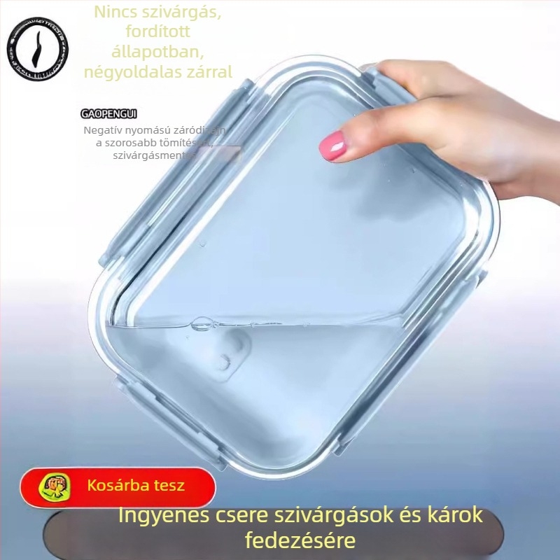 Mikrohullámú sütőben használható üveges ebédes doboz fedővel és dedikált tálkával – Bento stílus
