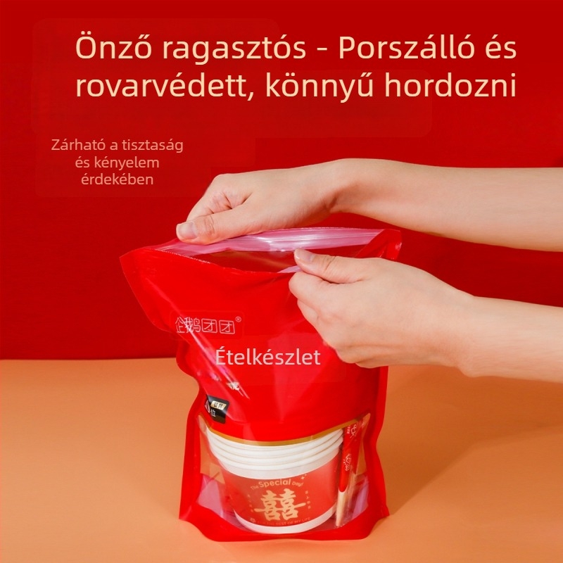 Egyszer használatos asztali edények készlet papírtálakkal és bambusz evőpálcákkal, vastított, kerek formájú, 30 darabos csomag