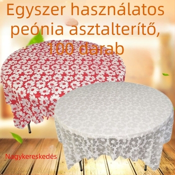 Egyszer használatos műanyag asztalterítő polietilénből, mintával peónia, vastagított, 100 darab
