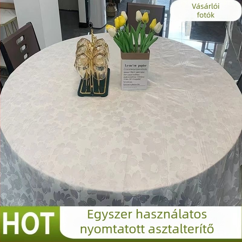 Egyszer használatos műanyag asztalterítő polietilénből, mintával peónia, vastagított, 100 darab