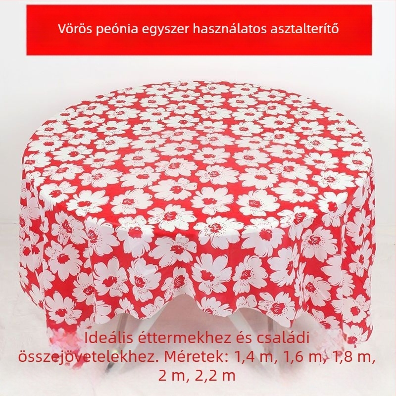 Egyszer használatos műanyag asztalterítő polietilénből, mintával peónia, vastagított, 100 darab