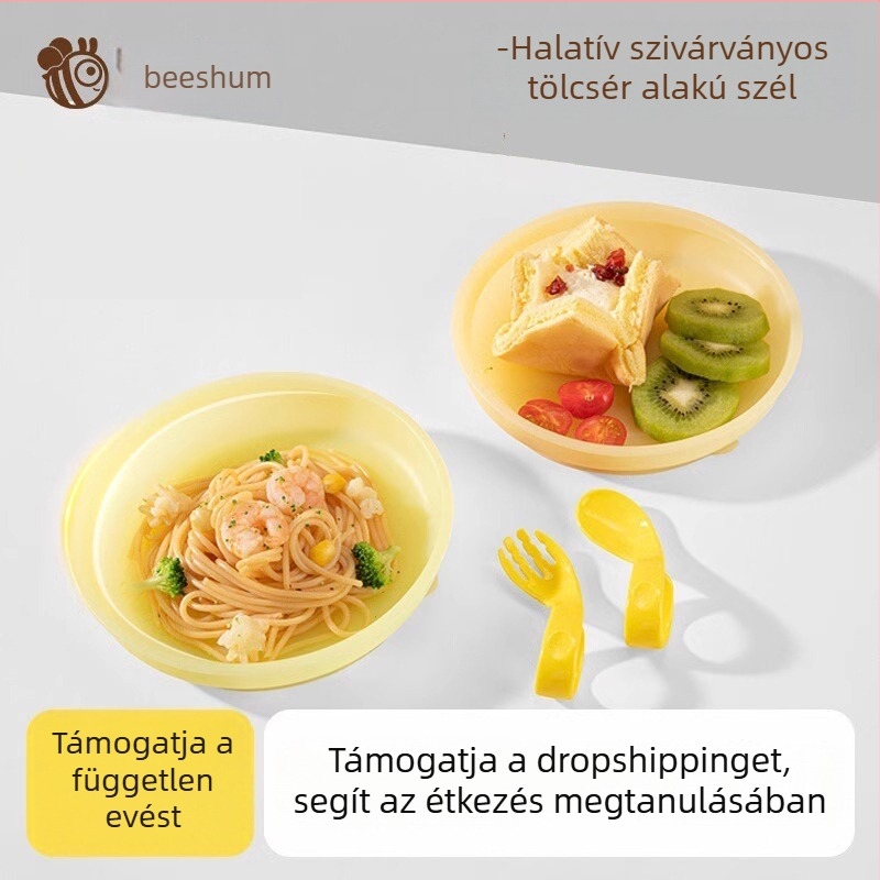 Bethham Baba szilikon félhold alakú vacsorás tál tapadókoronggal önálló etetéshez, 6 hónapos kortól