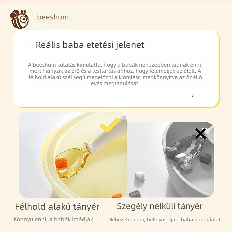 Bethham Baba szilikon félhold alakú vacsorás tál tapadókoronggal önálló etetéshez, 6 hónapos kortól