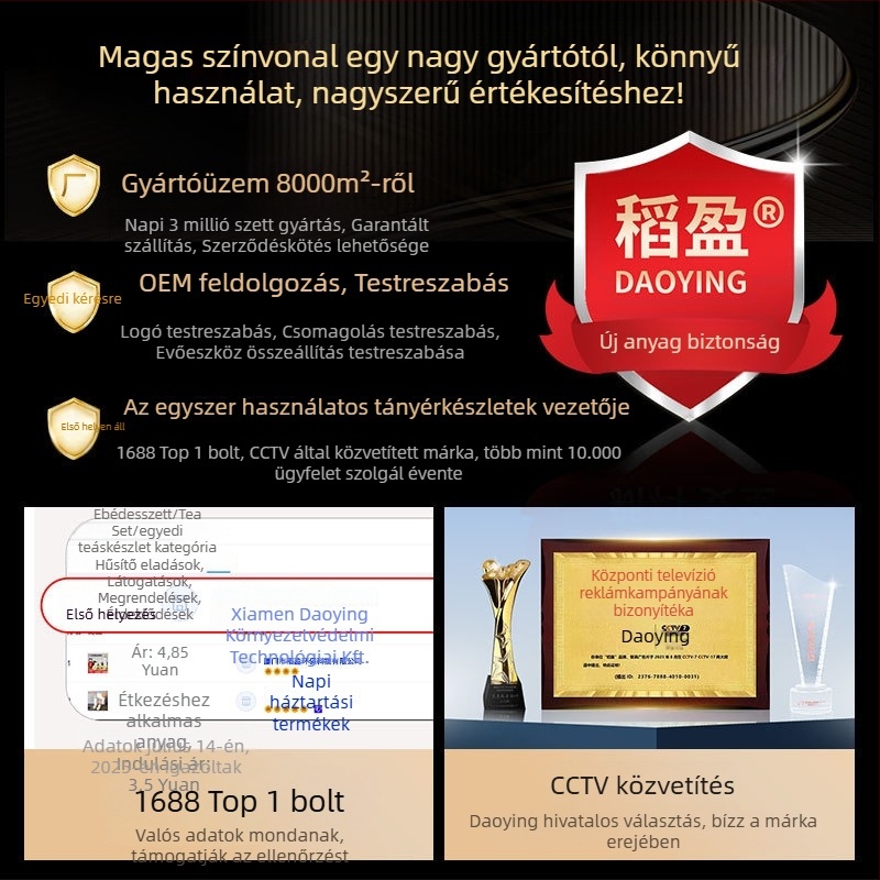 Élelmiszer-minőségű egyszer használatos rizshéj étkészlet — tálak, evőpálcák és kanál (3 részes készlet)