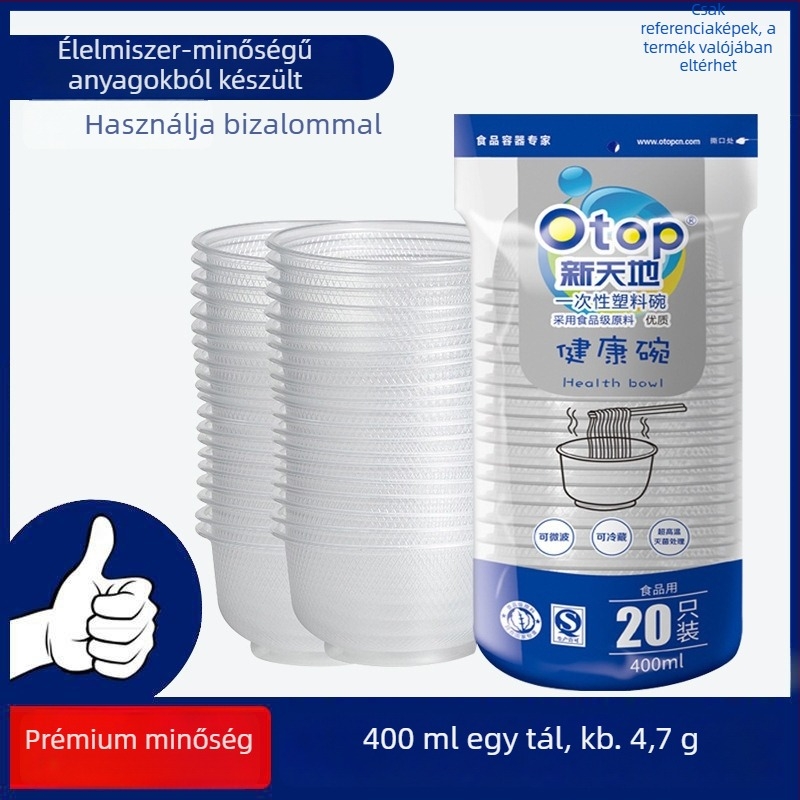Egyszer használatos műanyag tálak, 400 ml kapacitás, kör alakú forma, műanyag anyag, dobozban 36 darab