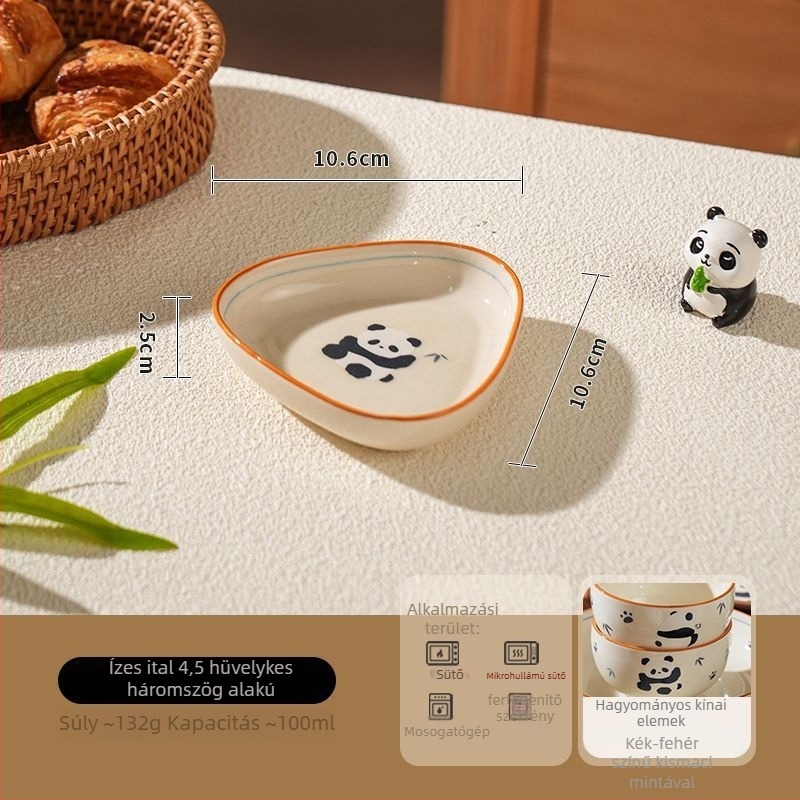Panda porcelán tál- és tányérkészlet, kézzel festett karikatúra dizájn, mikrohullámú sütőben használható, 2025-ös megjelenés.