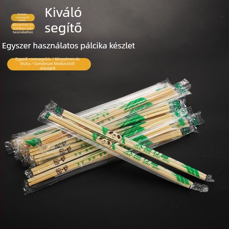Egyszer használatos bambusz evőpálcák éttermi take-out csomagoláshoz, egyenként csomagolt, higiénikus, mikróban nem használható, biológiailag lebomló.
