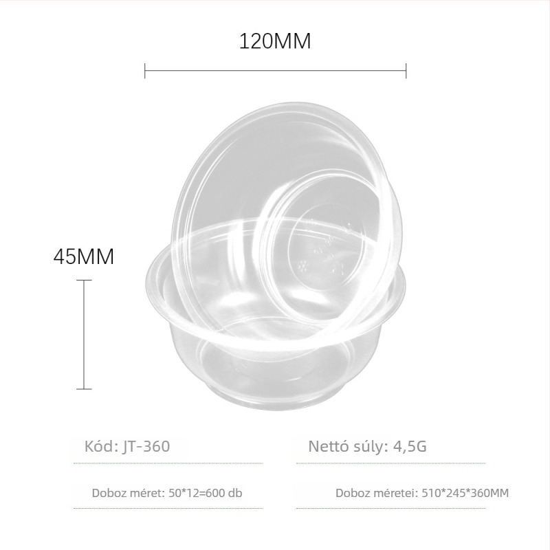 Egyszer használható kerek műanyag tál, 360 ml, 0,25 mm vastagság, logó nyomtatás, testreszabott feldolgozás