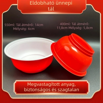 Egyszer használatos műanyag tál, élelmiszer-minőségű, piros, ünnepi esküvői tál háztartási asztali használatra